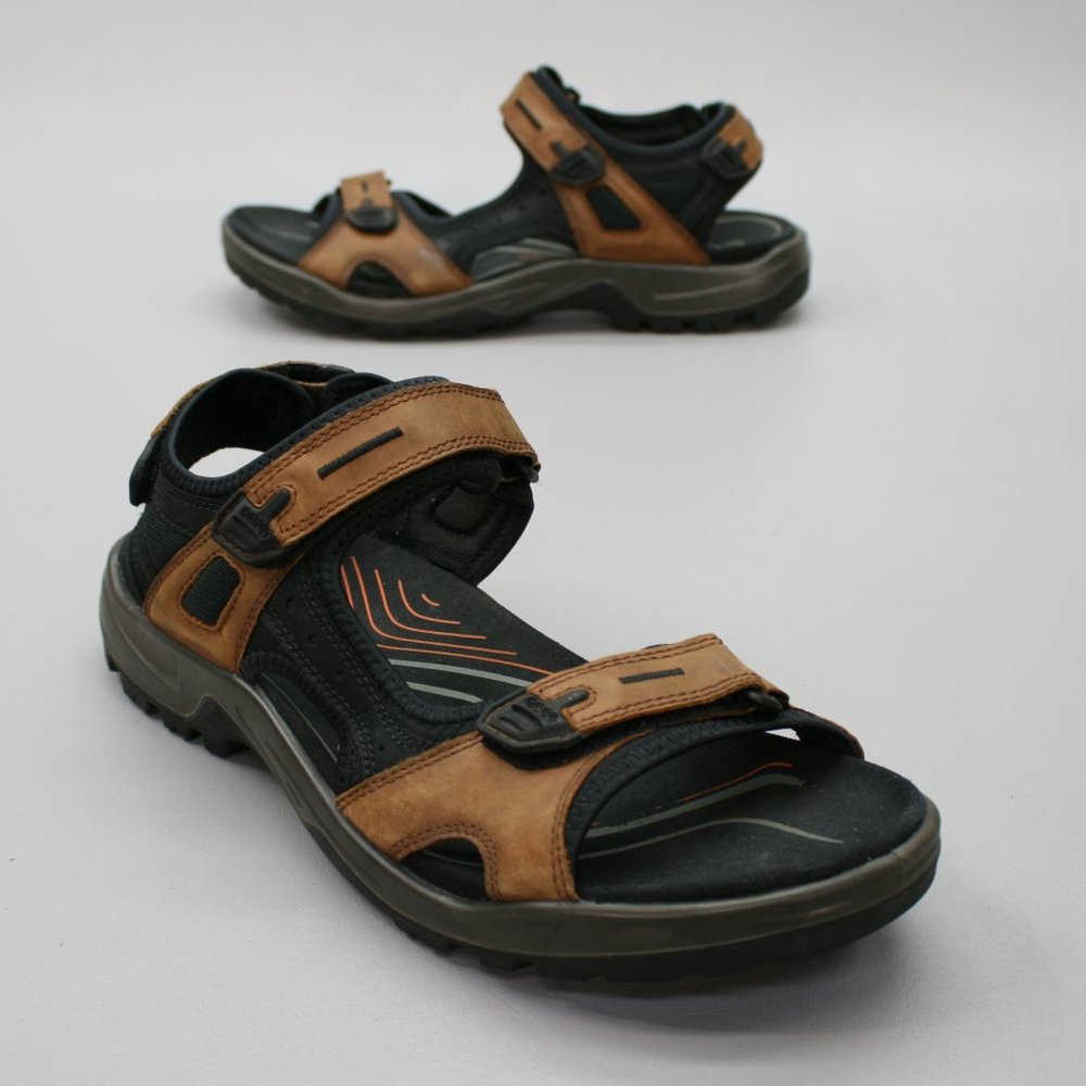 ECCO Men's 47 (13-13.5) Yucatan Receptor Brown Leather Hook Loop Sport Sandals